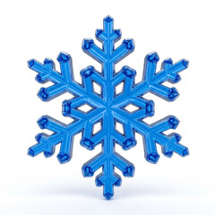 Fototapeta premium A bright blue, crystalline snowflake isolated on a white background