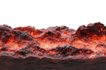 A vivid illustration of molten lava or glowing embers with a rough, fiery texture, against a transparent background. background removed