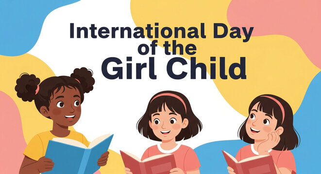 International day of the girl child celebration with diverse young girls reading books together