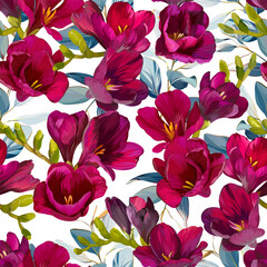 Pattern with summer and spring flowers. Vector floral pattern with bright flowers. For paper, fabric, packaging and interior design. 