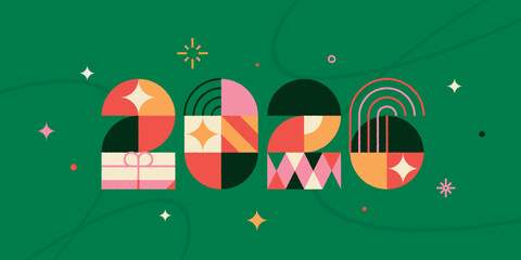 Modern vector illustrations, greeting cards, website banners, social media banners. Merry Christmas and Happy New Year 2026.