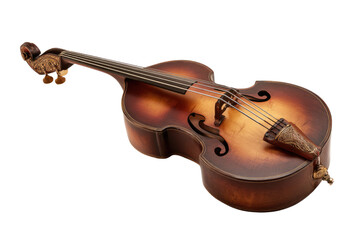 Obraz premium A beautifully crafted, vintage string instrument, possibly a viola da gamba, showcasing ornate carvings, warm wood tones, and a classic design. background removed