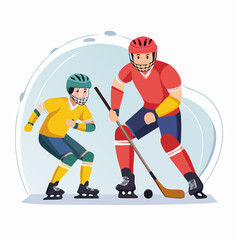 Fototapeta premium Two hockey players in action, one in red and one in yellow, playing on ice.