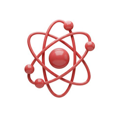 Shiny Red Atom Model with Orbitals on White Background