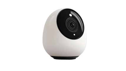 unbranded white smart home security camera on transparent background