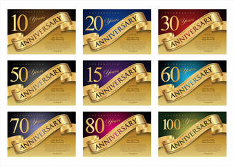 Set of Anniversary logotype design, Anniversary Logo golden laurel for celebration event, invitation, greeting, Infinity logo vector illustration, web template, flyer 