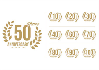 Set of Anniversary logotype design, Anniversary Logo golden laurel for celebration event, invitation, greeting, Infinity logo vector illustration, web template, flyer 