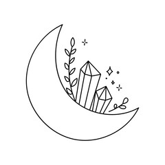 Bohemian linear logos, icons and symbols moon design templates, geometric abstract design elements for decoration.