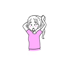 髪を結ぶ　女の子　イラスト