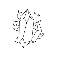 Magic celestial crystal with moon vector illustration. Witchcraft symbol gem. Magical t shirt print, boho poster. Hand drawn mystical alchemy concept. Trendy contemporary line art .