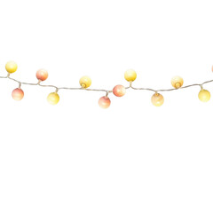 String of warm glowing orb lights illuminating a dark space festive atmosphere decorative lighting isolated on transparent background