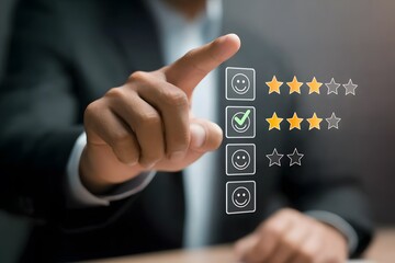 Hand choosing three stars for a customer service experience