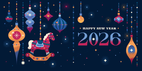 Modern vector illustration, greeting card, party invitation card, website banner. Merry Christmas and Happy New Year.