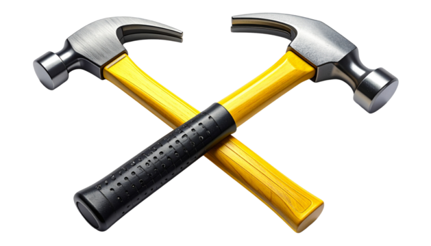 Dual Tool Clipart Illustrations Featuring Yellow-Handled Hammers isolated on transparent background