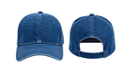 Dual Fashion Baseball Hat Illustrations in Blue Denim isolated on transparent background