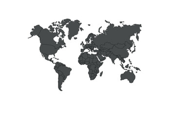 black colour vector world map with white background illustrator