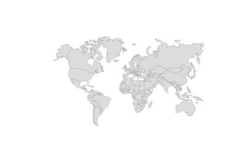 white colour world map with black outine vector illustrator