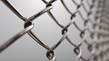 Closeup of shiny metal chain link fence with blurred background