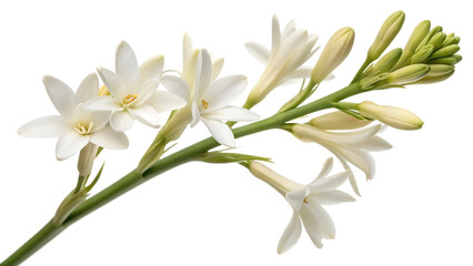 Tuberose flowers blooming on a stem, white and green.