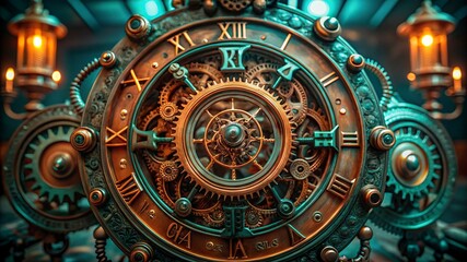 3D illustration of abstract geometric composition,digital art works. Computer generated graphics.Antique clock isolated on a white background. 3d render.