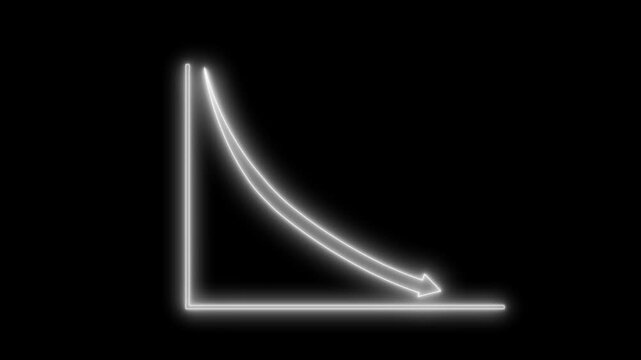 Neon Downward Curve Graph on Black Background, Financial Bar Graph Animation with Neon Glow