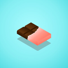 Chocolate bar vector isolated on blue.