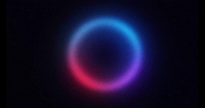 Looping abstract animated background, noisy neon blue, red and violet gradient ring pulsing and shifting