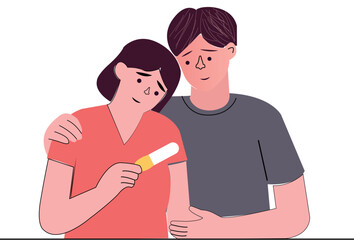 Couple with Positive Pregnancy Test Vector – Happy Expecting Parents Illustration for Family, Parenthood, and Health Projects