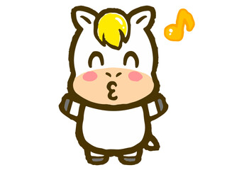 ご機嫌な白馬の落書き風イラスト素材