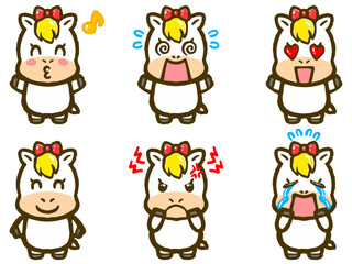落書き風のかわいい馬の喜怒哀楽イラスト素材セット2