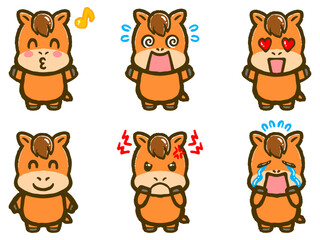 落書き風のかわいい馬の喜怒哀楽イラスト素材セット4