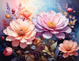 Vibrant floral bouquet painting