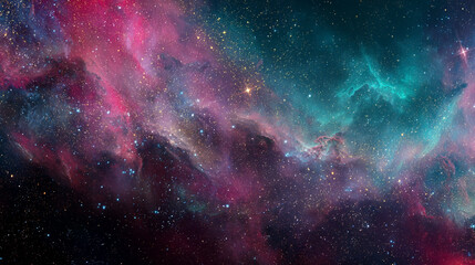 Obraz premium Stunning outer space nebula in vibrant pink, teal and purple hues, countless stars, high detail deep space photography style