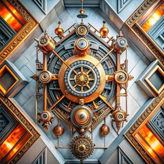 Fototapeta premium 3D illustration of abstract geometric composition,digital art works. Computer generated graphics.Antique clock isolated on a white background. 3d render.