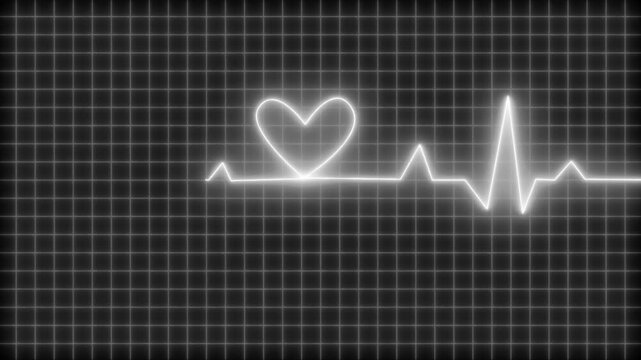 Abstract Neon ECG Background Animation, Neon Heartbeat Line on Grid Background