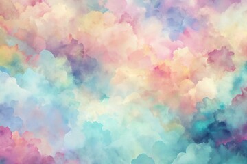 Dreamy Pastel Cloudscape Background Texture with Watercolor Effect and Colors