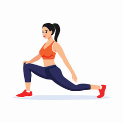 A woman is performing a lunge stretch, demonstrating a common exercise for flexibility and fitness.