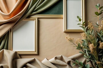 Elegant Photo Frames with Draped Fabric and Botanical Accents in Studio