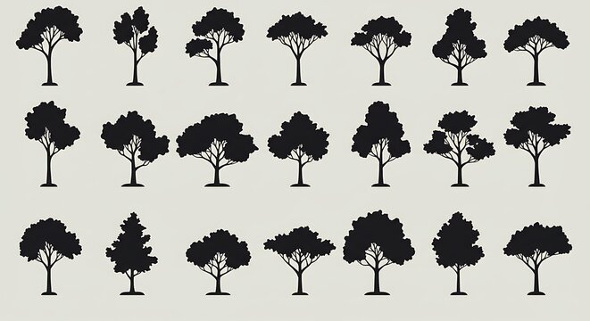 Silhouette Grove Arboreal Alphabet Treetop Shadows A Forest of Forms Twenty-Four Trees Blackwood Collection Ink-Drawn Canopy Botanical Silhouettes