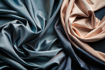Elegant silk fabric in blue and peach tones with soft folds