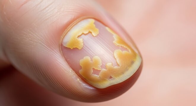 Fungal Nail Infection - A Close-Up View of Affected Toenail.