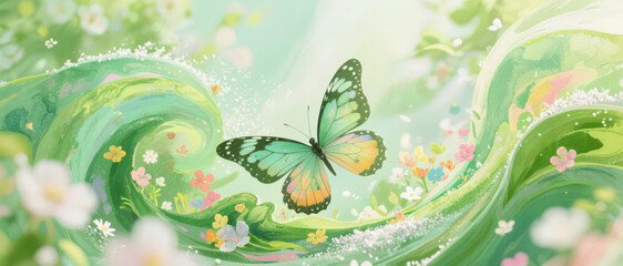 Start of Autumn solar term butterfly greenery vitality environmental protection skincare background