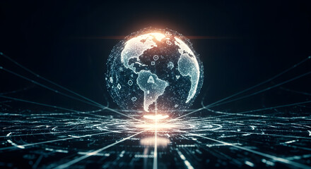 Global Network Connection: Digital Earth Hologram