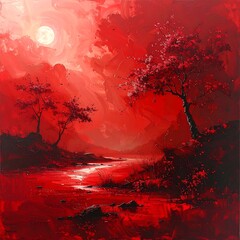 Crimson landscape painting