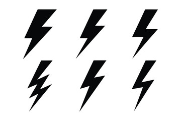 lightning bolt icons vector set, electric energy symbol, thunderbolt icon
