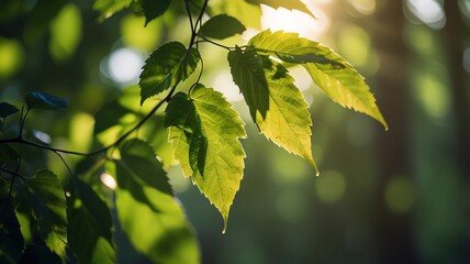 Sunlight filtering through green leaves, nature, freshness, organic, natural light, serene, growth, vibrant, forest, summer, spring, tranquility.