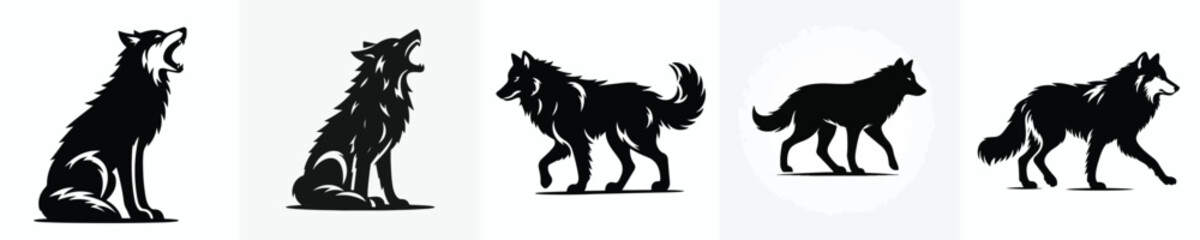 vector black and white silhouette of a wolf