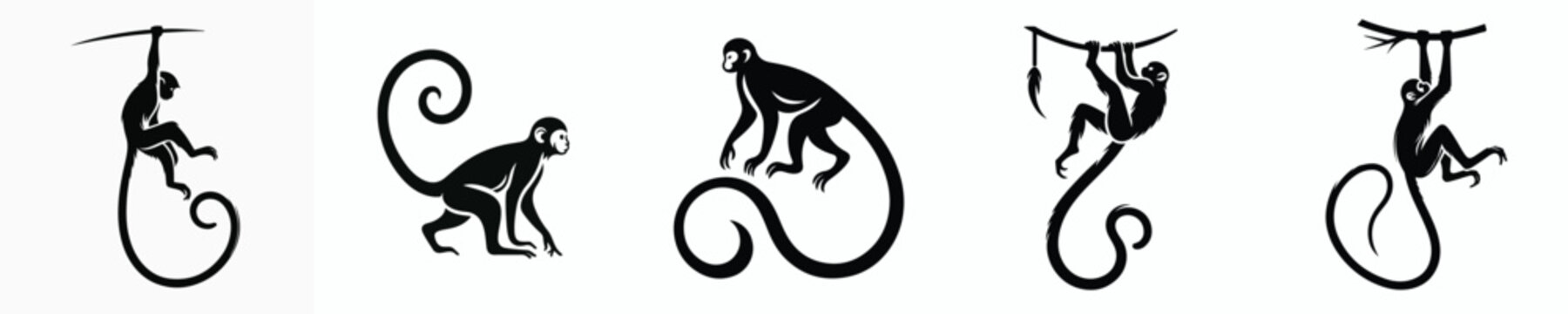 black and white silhouette vector of a long-tailed monkey