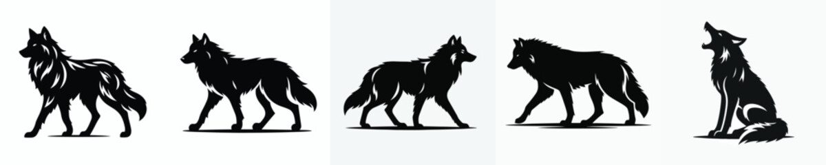 vector black and white silhouette of a wolf