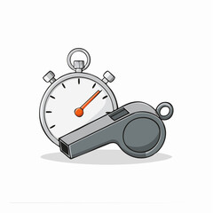 Illustration of a stopwatch and a whistle on a white background.